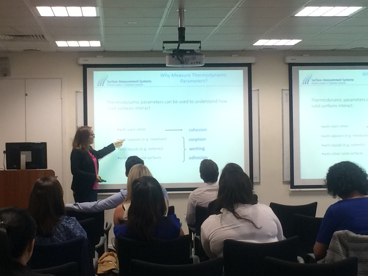 SurfaceMSystems's tweet photo. Dr Anett Kondor talks about What is Surface Energy and BET SSA at Powder Characterisation workshop #FreemanTech #ICChemEng https://t.co/IW32s9fgLG