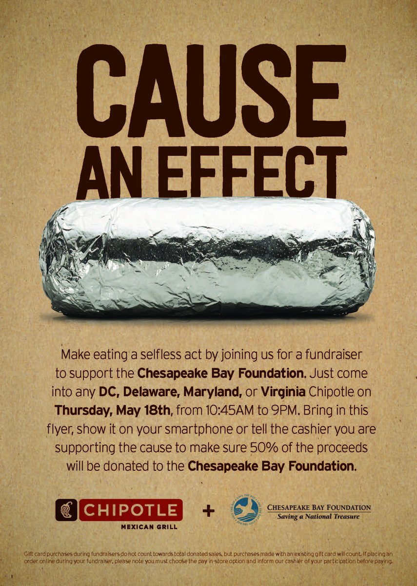 chesapeakebay's tweet photo. TODAY'S THE DAY! Eat @ChipotleTweets &amp; help #SaveTheBay! #VA #MD #DC #DE #ChesBay https://t.co/Q6EbAuIQHN