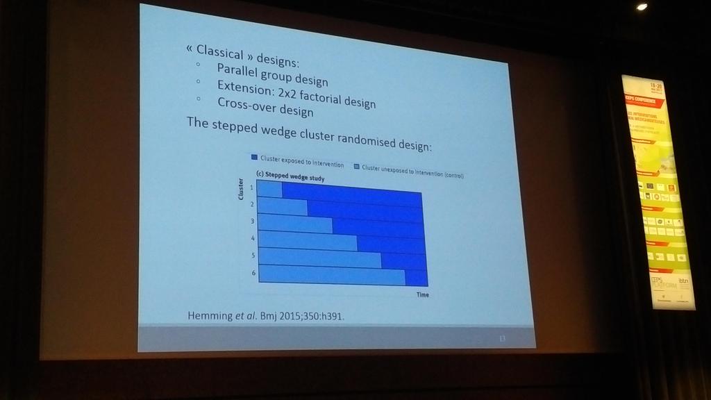 IBTNetwork's tweet photo. Great example of a #stepwedge #clustertrial design presented by #drgiraudeau at #iceps2017 @iCEPSConference @mbmc_cmcm @sbacon20 https://t.co/gsPUIES7Sm