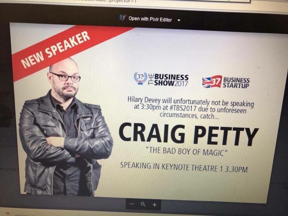 It's THE BAD BOY OF MAGIC - Craig Petty (<a href="/SlightlyUnusual/">Different</a>) - keynoting at 3:30pm, Hall 1. #TBS2017