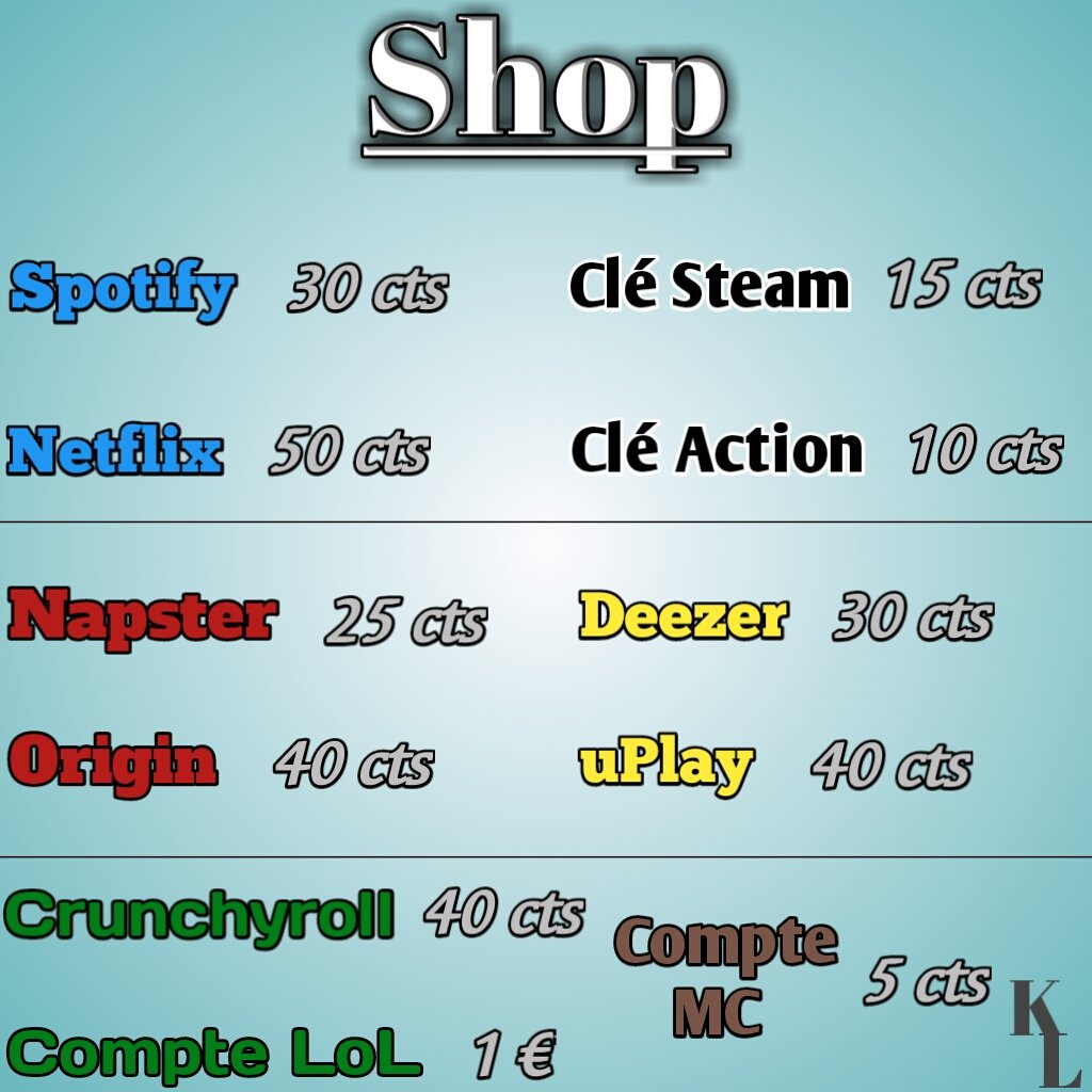 KraggyGiveaway's tweet image. Je vends :

3 AccountReaper
1 Netflix (perso)
Spotify premium
Crunchyroll
Alt Mc
Etc...

Intéressé ? Go DM 😉
Négociations possible