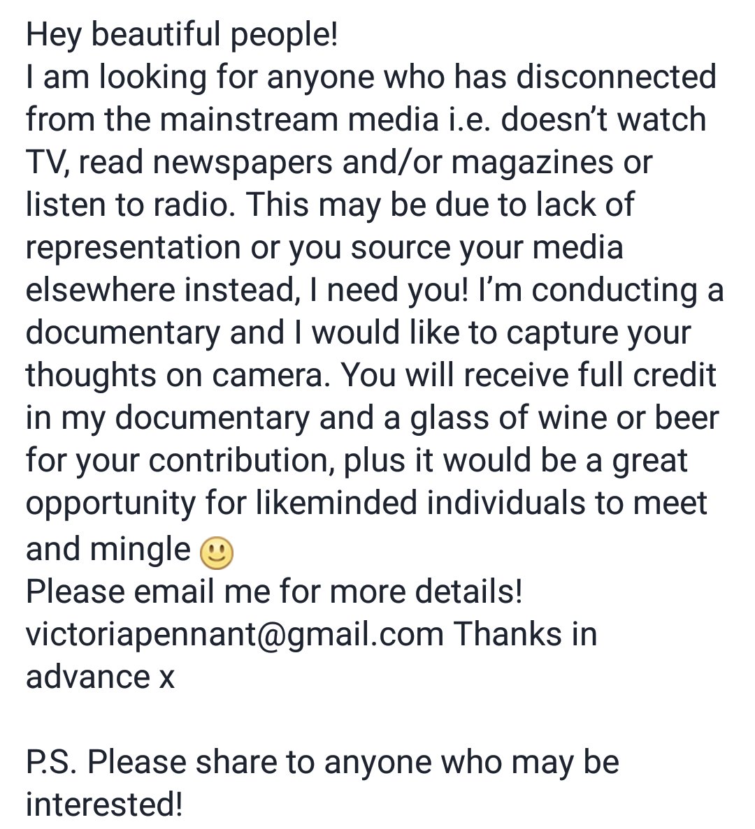 victoriapennant's tweet photo. ***INTERVIEWS NEEDED!!!*** PLS RT! https://t.co/9yZGMy1sX7