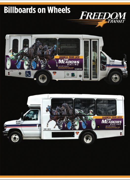 TheMSOA's tweet image. Start looking for our buses around town! 🚌 #HarnessYourLuck #TheMeadows #billboardonwheels