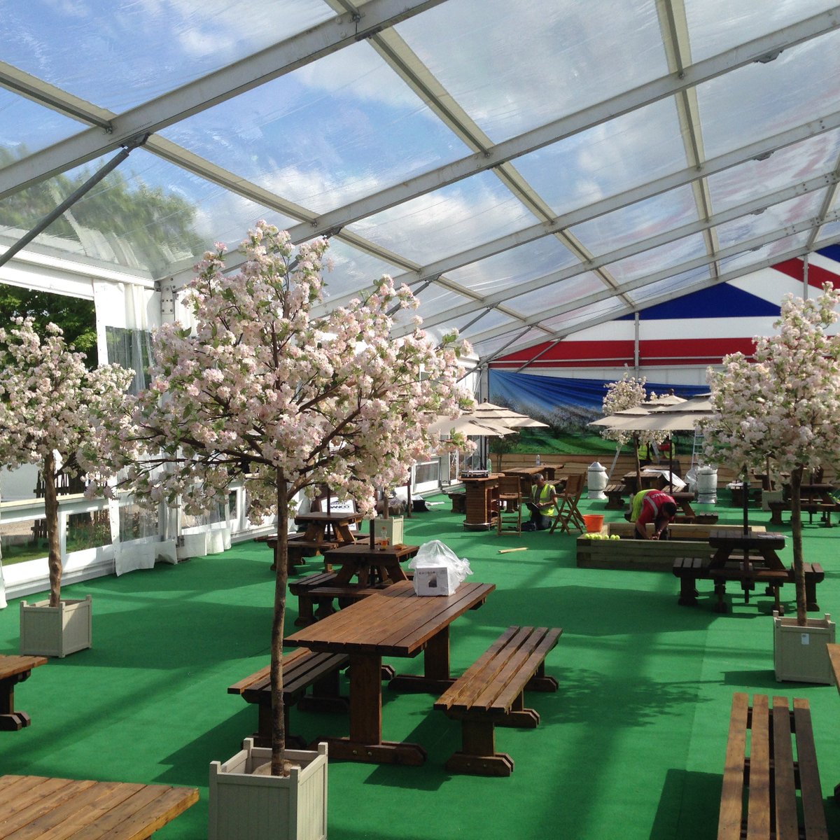 Babington Horse Trials <a href="/bhorsetrials/">Badminton Horse Trials</a> All ready for popping corks under blossom in hospitality! #blossom #decor #design #horsetrials #party