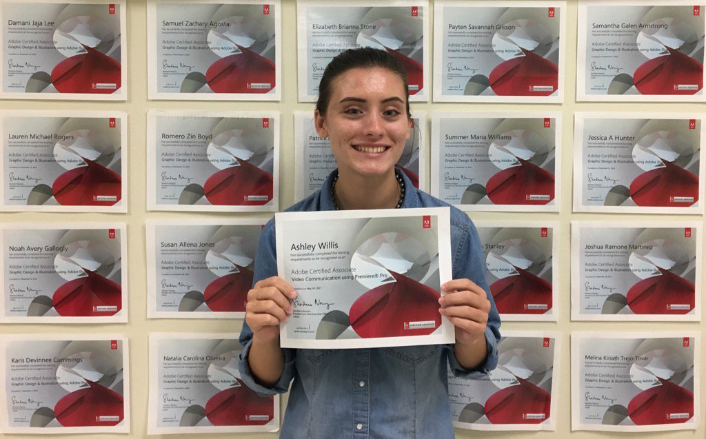 jlboyette's tweet photo. Congrats to Ashley for earning her 4th Adobe Certification this year! @brainbuffet #adobe #acatestprep @Garner_HS https://t.co/mDMPjXFSKt