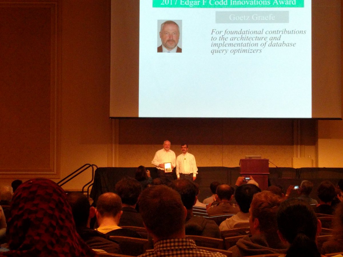 Goetz receiving #SIGMOD17 Innovations Award! Congratulations, Goetz!