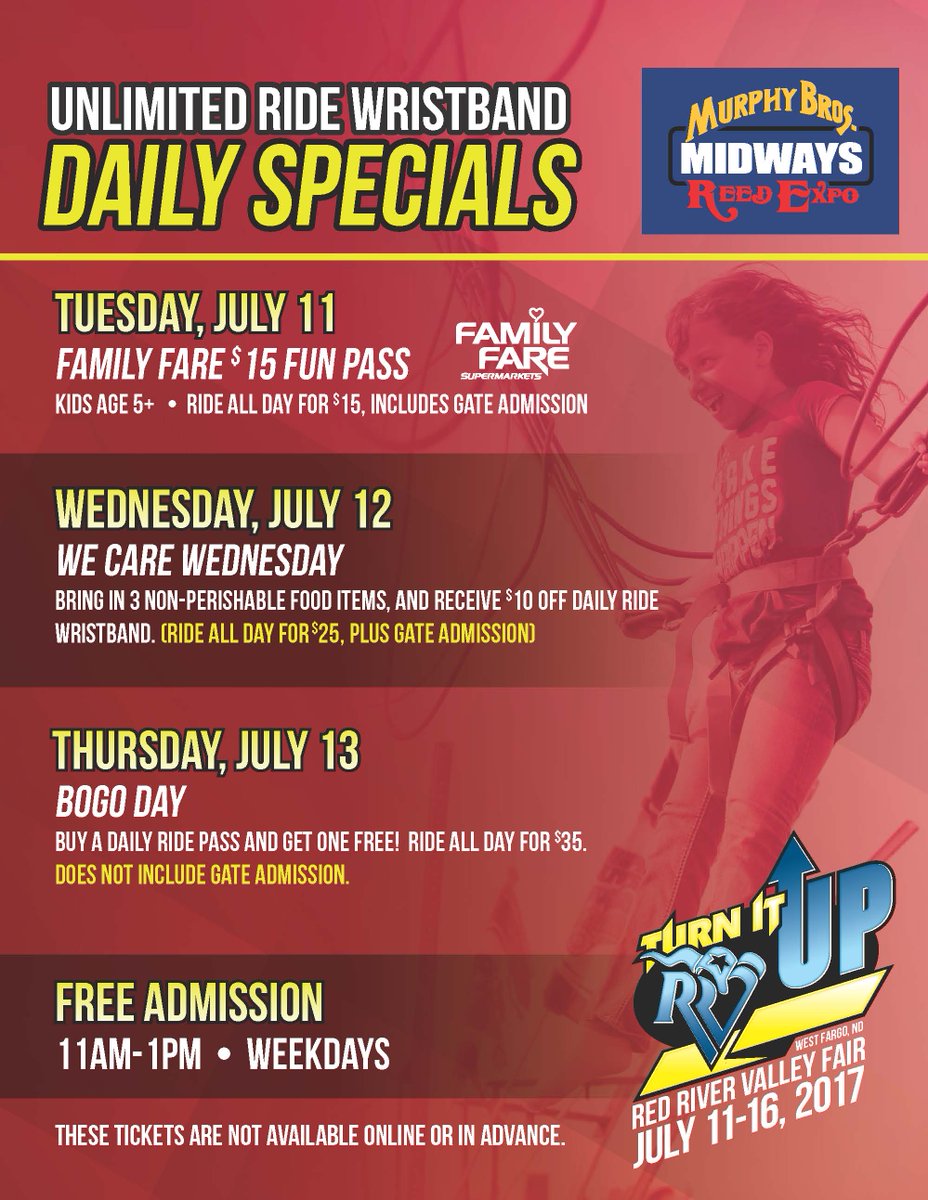 RRVF's tweet photo. Changes for our daily unlimited ride wristbands for the 2017 #RedRiverValleyFair #DailyDeals #CheckitOut https://t.co/oNUAAYjp3O https://t.co/7yo2cJo1pn