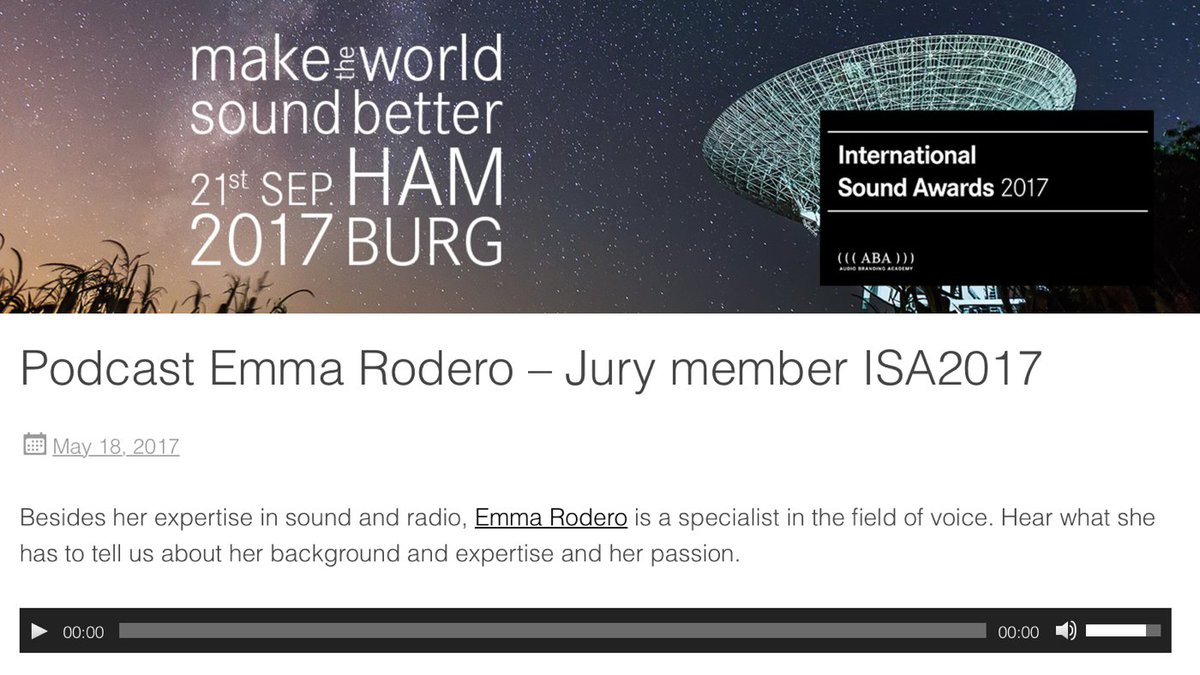 Listen to #ISAbell2017 jury #podcast with Emma Rodero

audio-branding-academy.org/aba/2017/05/po…

@EmmaRodero @UPFBarcelona #award #audio #Soundidentity