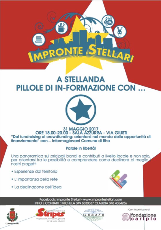 RhoInfGiovani's tweet photo. ⭐Pillole di in-formazione a #Stellanda!⭐ Mercoledì 31 maggio 2017, ore 18.00 a #Rho! https://t.co/xe5buJ0GSq