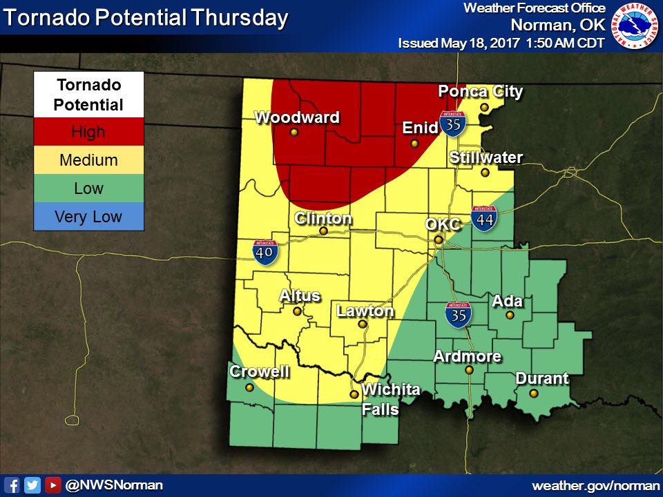 NWOSU's tweet photo. Please be alert to the possibility of severe weather in the area this  afternoon and this evening. There is a high risk for storms today. https://t.co/WNqyK219HG