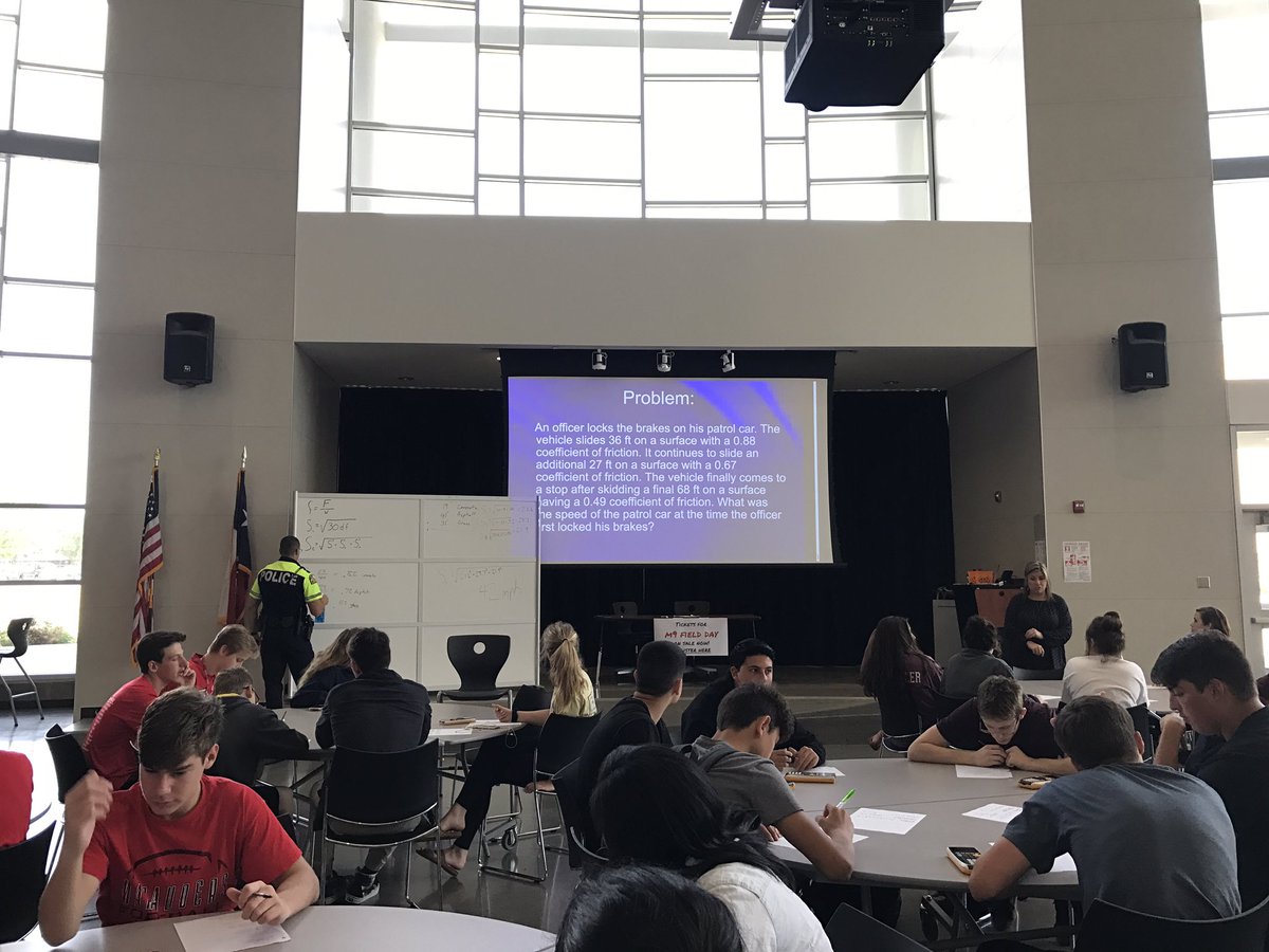 Kernse1's tweet photo. Officer Jahnke takes the time to teach MHS9 students how math will be used in traffic investigations. https://t.co/N8q1Rk00vV