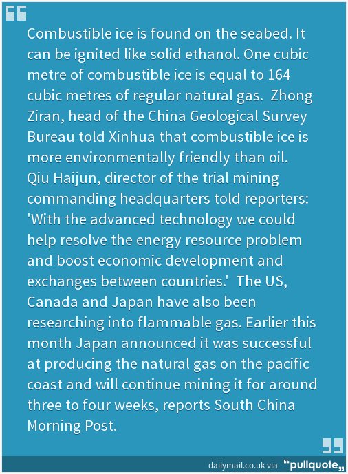 Vladimirth's tweet photo. Beijing successfully mines #FlammableIce, a resource that could dwarf #FossilFuels #Energy https://t.co/H5AI5KPk95 https://t.co/lUPR5WRBVX