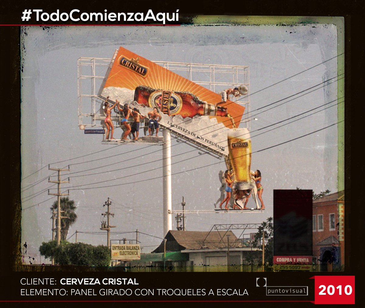 puntovisualperu's tweet photo. ¿Recuerdan este panel de #CRISTAL​? En la década del 2000 giramos nuestro elemento con troqueles a escala. #TodoComienzaAquí #RetroBrands https://t.co/Qt584eqJ19