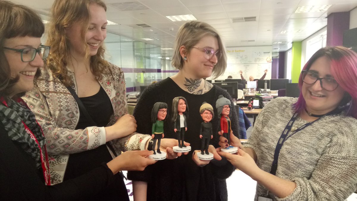 esendex's tweet image. Our #Hack24 challenge winners picked up their personalised bobbledhead prizes earlier. The details are outstanding. @technottingham
