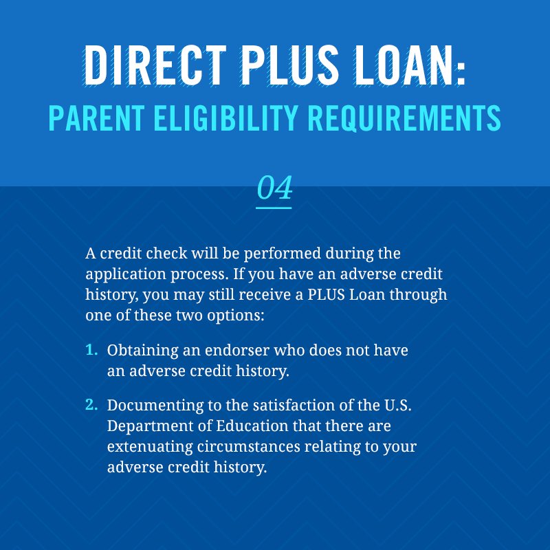 FAFSA's tweet image. 👋 PARENTS! Direct PLUS Loans can help you pay for your child’s education. Here's a breakdown of the eligibility requirements.