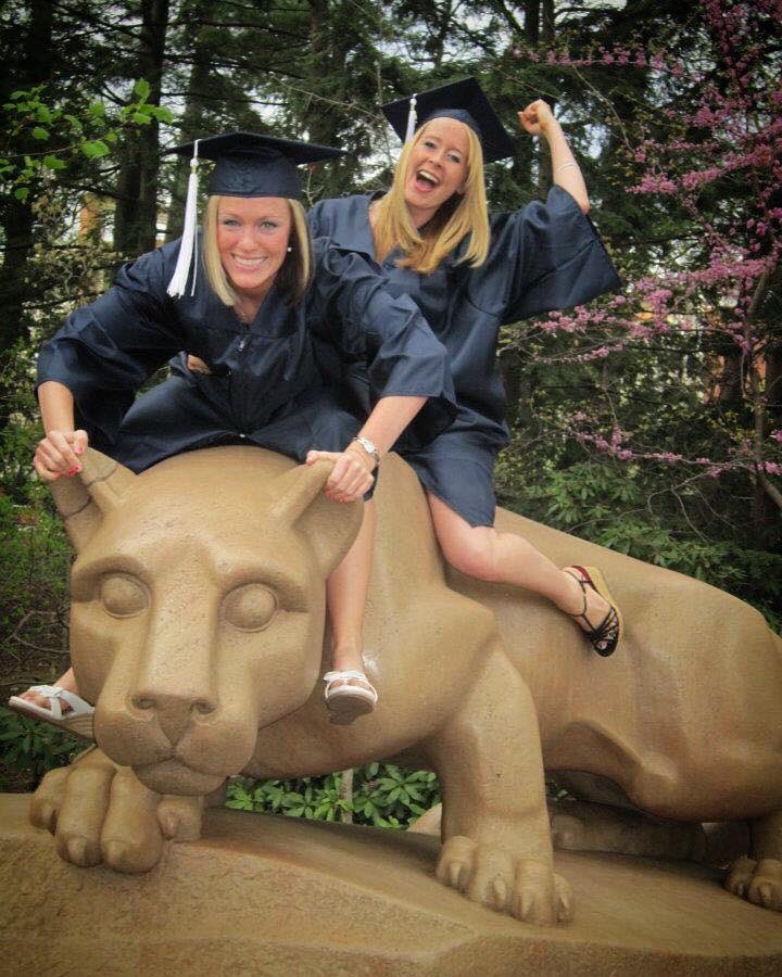 Christina4casts's tweet photo. Throwback Thursday: You didn't think I'd pose for a "normal" graduation picture, did you? #tbt #psu12 #bestfriends @PennStateAlums https://t.co/xd1fkXyTXP