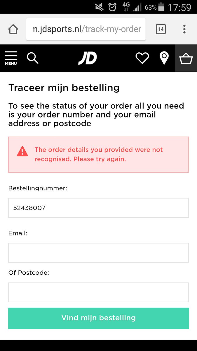 morab87's tweet photo. @JDklantendienst Waarom wordt mijn ordernummer niet herkend op de trackpagina van jullie website?  Ordernummer 52438007 https://t.co/Pm636s70bM