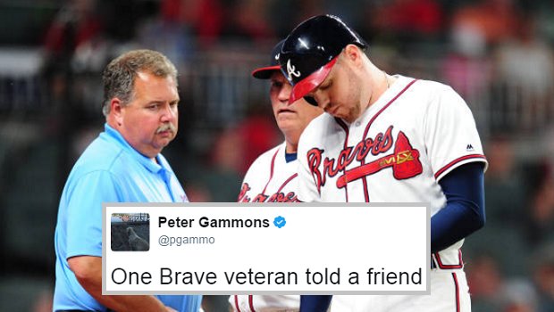 BarDown's tweet photo. Baseball Insider reports that Braves players plan to fight the Blue Jays today: https://t.co/jEkXiIHGZ2 https://t.co/DyuTSpVdLs