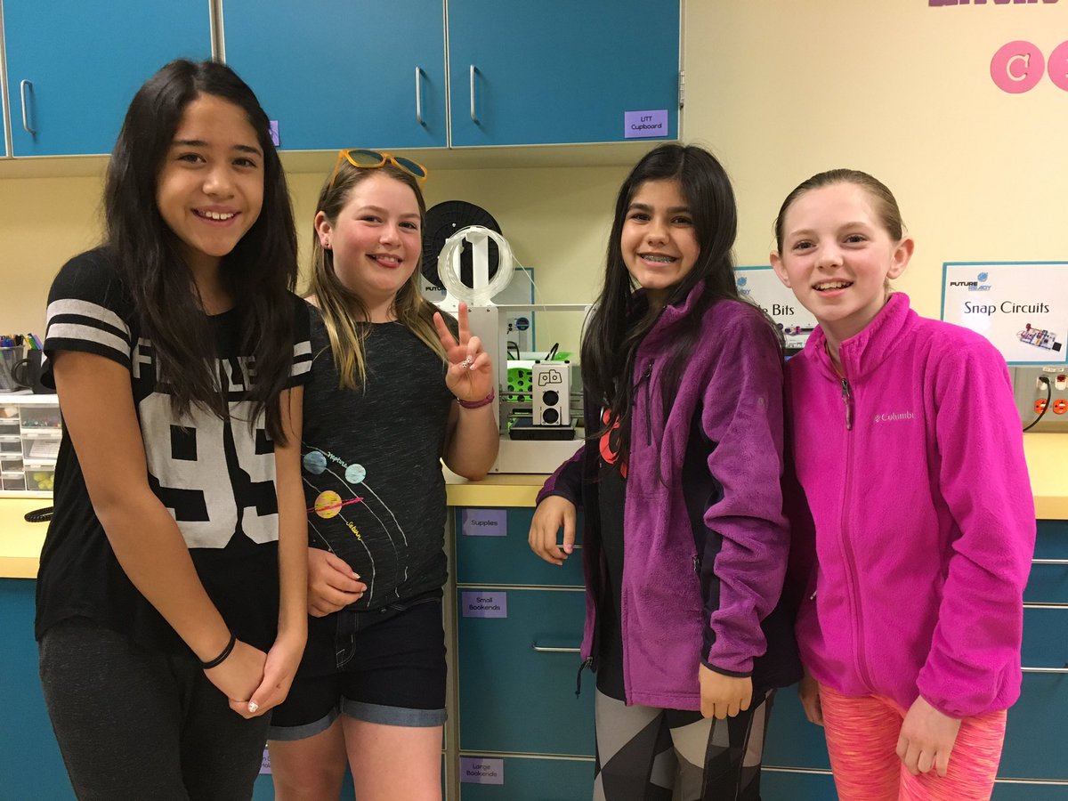 We have are 5th grade girls working on the new 3D printer #girlpower