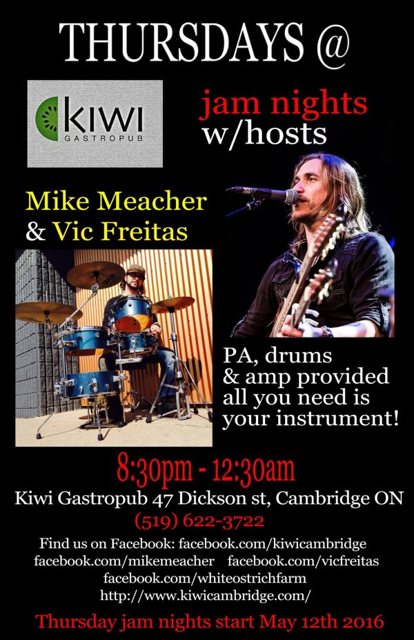 Thursday - Jam night @ the <a href="/KiwiCambridge/">Kiwi Gastropub</a> #Thursdaysareforjamming #cbridge #MusiciansWanted <a href="/MusicOntario/">MusicOntario</a> <a href="/MikeMeacher/">Mike Meacher</a>