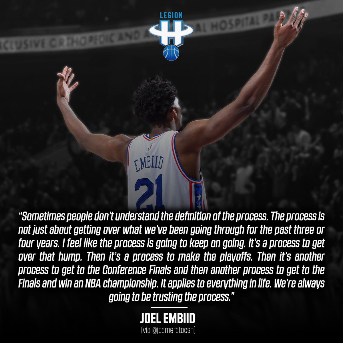 LegionHoops's tweet photo. Joel Embiid (@JoelEmbiid) explains "The Process" in detail. https://t.co/c5W7I7PMoJ