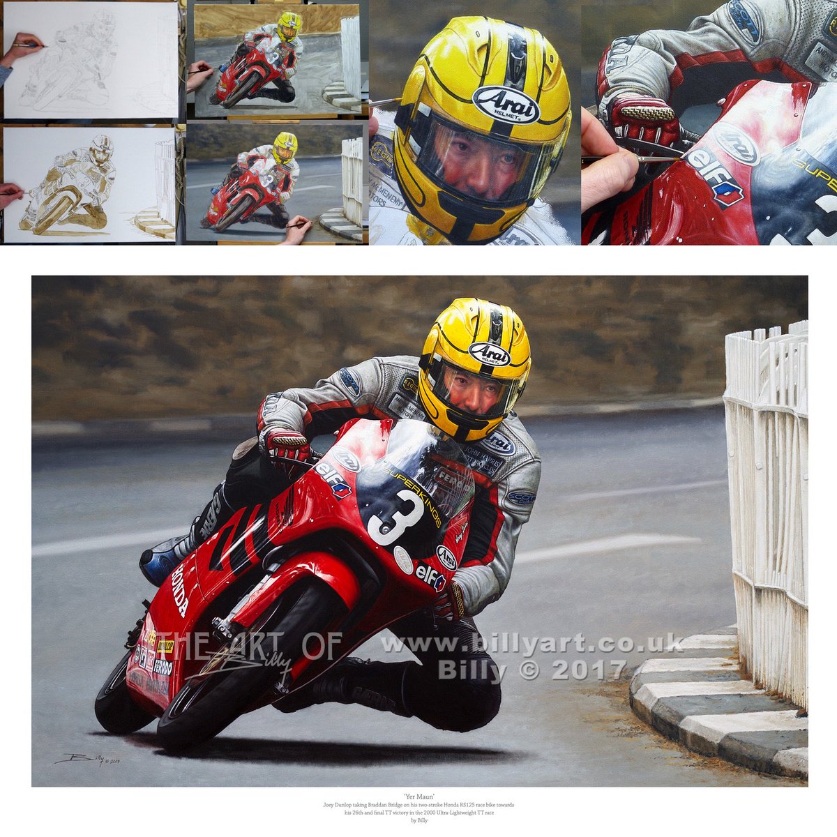 Billyartist's tweet photo. My Joey Dunlop 2000 125 TT fine art print is online now 🖌️🎨🇮🇲🏁
Prints are A4 £25, A3 £35 or A2 £45 with free UK P&amp;P
https://t.co/tzEdpM6IkR https://t.co/BOoCIyYzHG