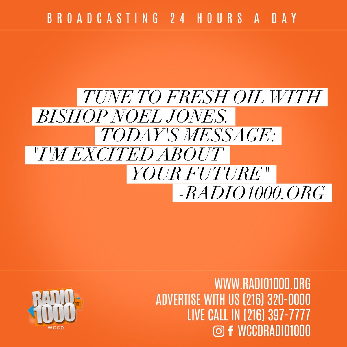 NiVInspires's tweet photo. Tune to Fresh Oil with Bishop Noel Jones. Today's Message: "I'm Excited About Your Future" https://t.co/g4ugisvg6s
