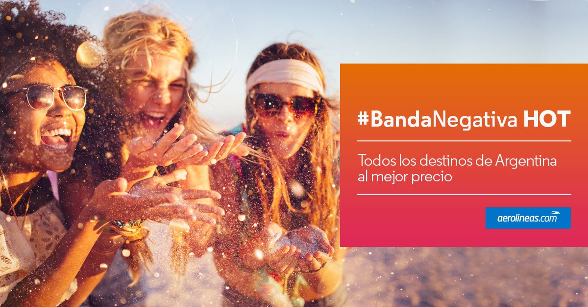 Aerolineas_AR's tweet photo. 🌞#BandaNegativaHOT🌞 ÚLTIMAS 2 HORAS ⏰🏃 / Volá a cualquier destino de Argentina con el mejor precio 👉 https://t.co/ZVOKUi0I7S https://t.co/N9cp9WEpqD
