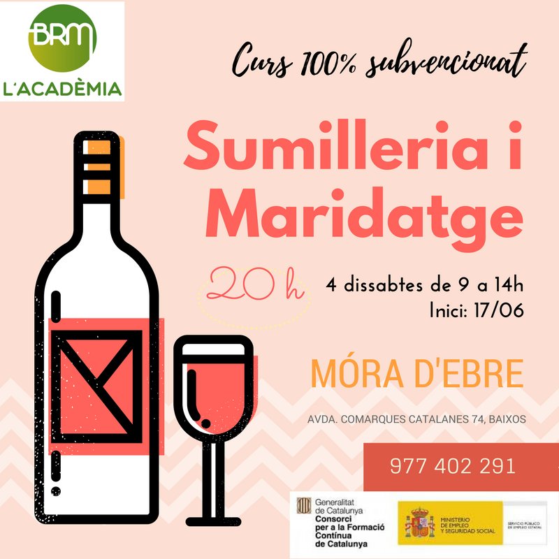 BRMmora's tweet photo. #Curs de #Sumilleria i #maridatge a #MoradEbre! 100% subvencionat. Inscripcions obertes!📝 #RiberadEbre #Tastdevins #Formació https://t.co/ImHU8u3CIu