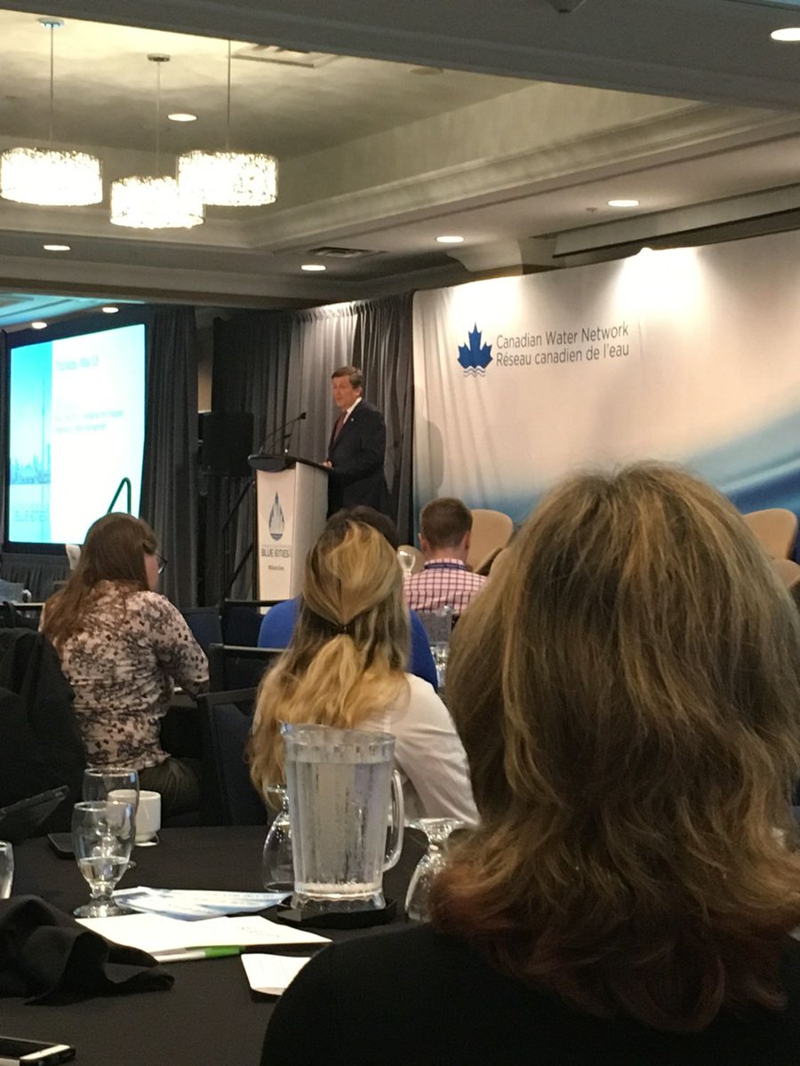 iDST_Team's tweet photo. Mayor of @TorontoComms, @JohnTory, talks at @CdnWaterNetwork #BlueCities meeting on the importance of water, climate and extreme events. https://t.co/9Ck34RxJ1M