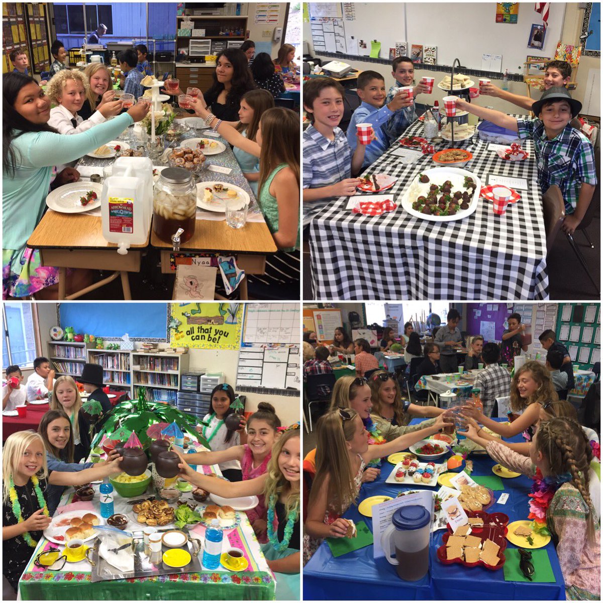 5th grade Tea Party in honor of the Boston Tea Party #honoringourhistory #tablethemes #gettingdressedup #somuchfun #5thgraderocks