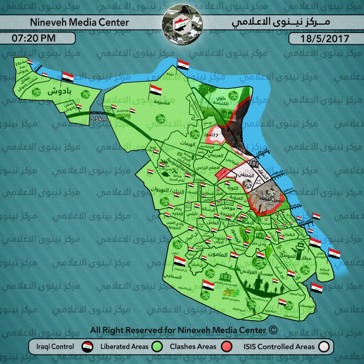 بالخارطة والفيديو.. صورة لآخر التقدم العسكري العراقي وما تبقى لداعش في الموصل 18/5/2017