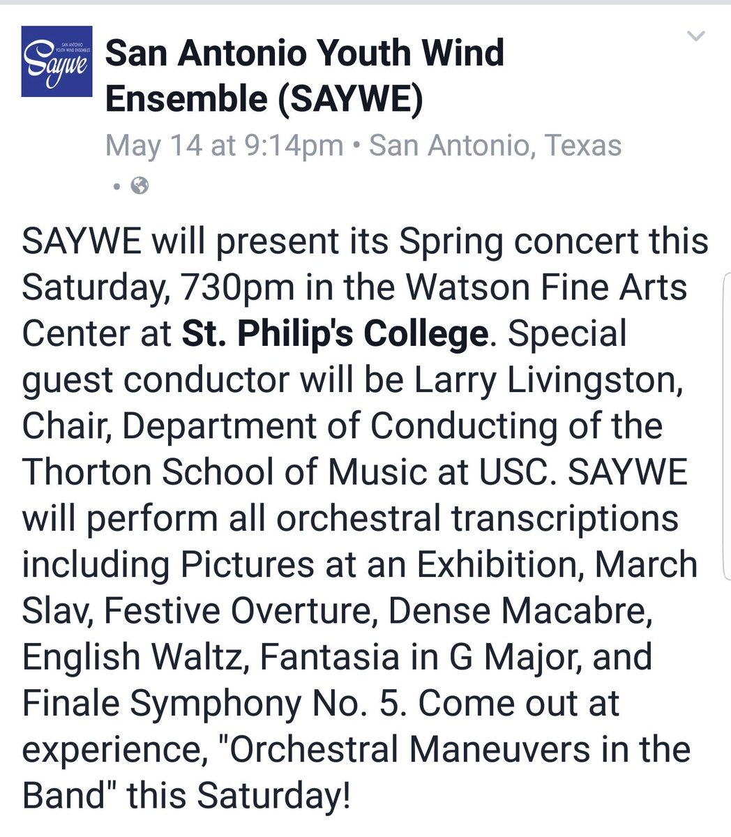 afaspc's tweet photo. Larry Livingston to conduct the San Antonio Youth Wind Ensembles this Saturday! #SAYWE #windensemble @SASym @YOSA49  https://t.co/dezVifeNQW https://t.co/SJOhlXjB5V