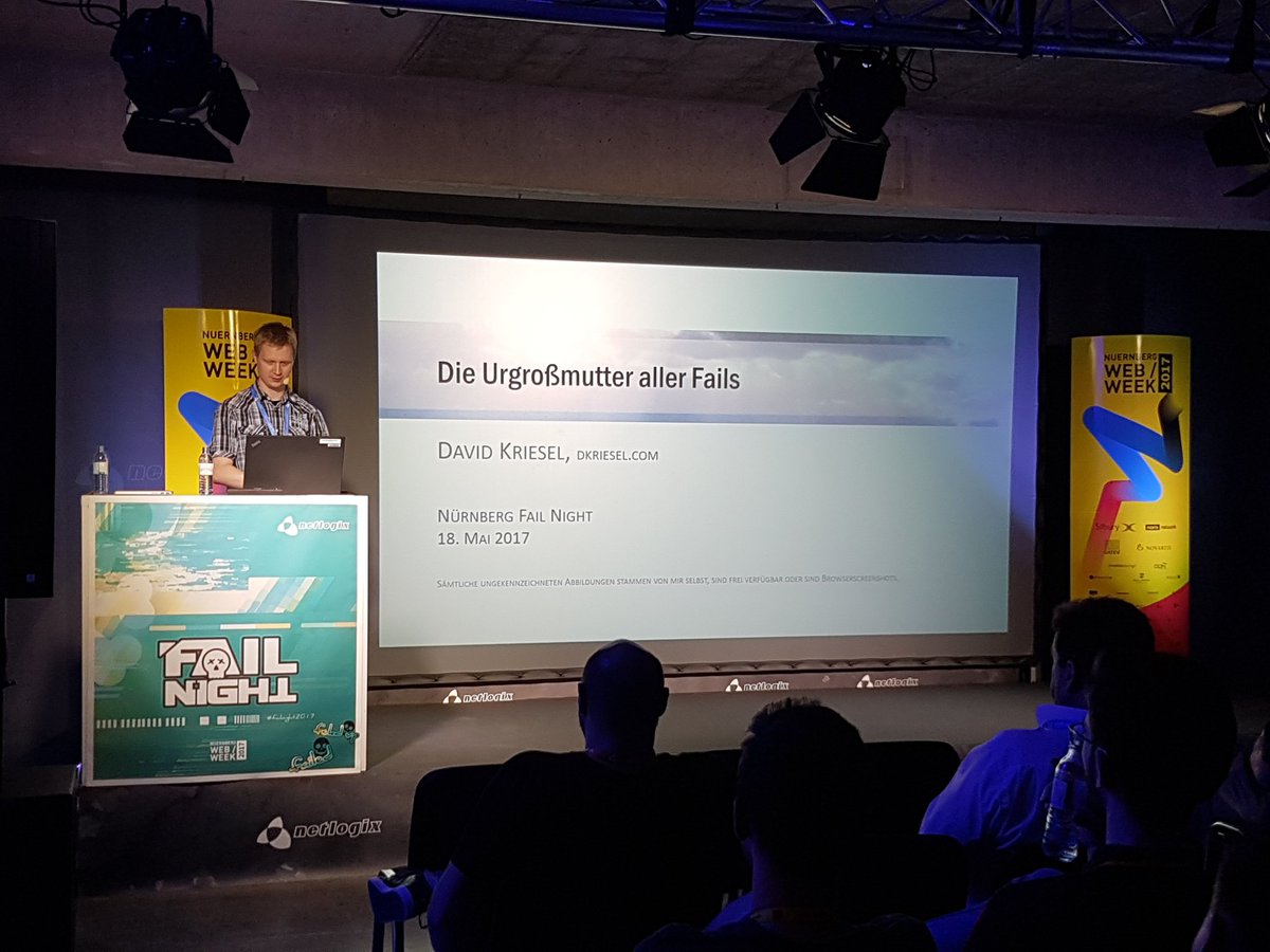 netlogix_de's tweet photo. Unser Special Guest des Abends: David Kriesel zur Xerox-Saga - Die Urgroßmutter aller Fails! 😎 #FailNight2017, #nueww https://t.co/av4mixrXKx