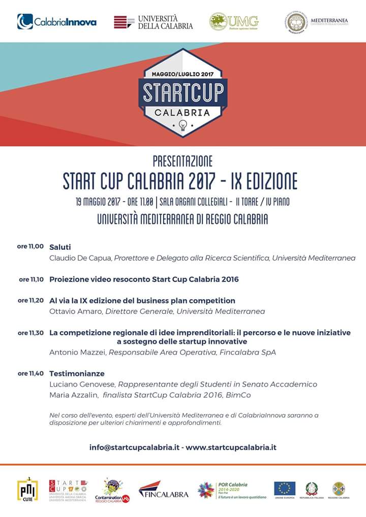 Vi aspettiamo domani alle ore 11 in @UniMediterranea per la presentazione della #StartCupCalabria 2017