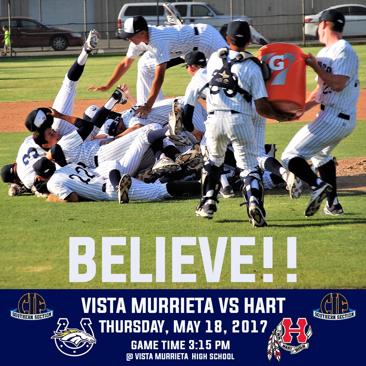 VMHSBaseball1's tweet photo. The Mighty Broncos are at home today in the first round of the @CIFSS D1 playoffs Broncos will take on @hart_baseball
First pitch 3:15pm ⚾️🐴 https://t.co/zuRzqHWwYJ