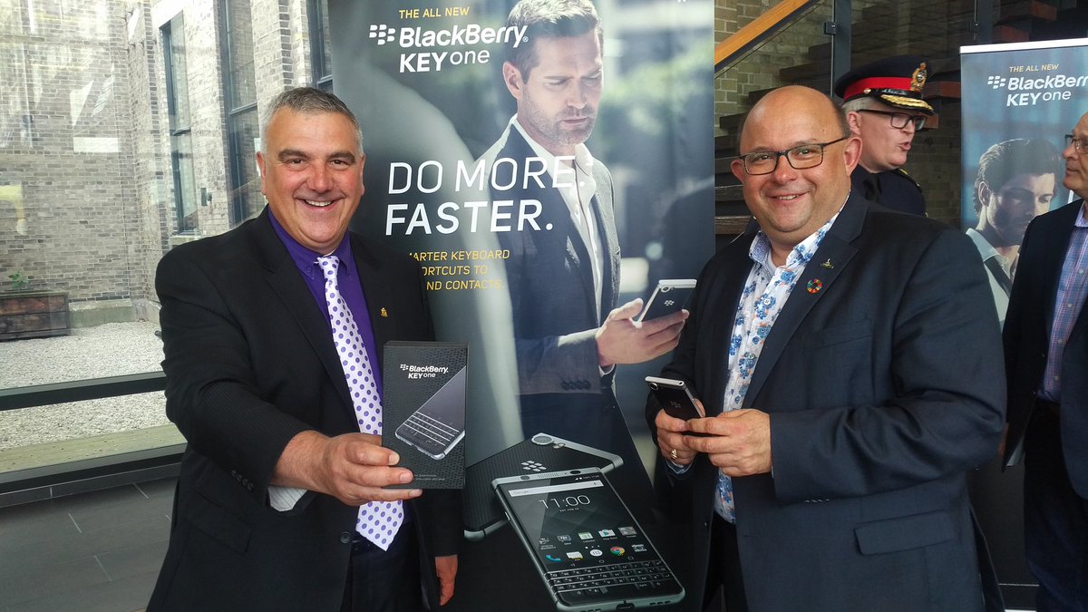 berryonline's tweet photo. Plsd to join Mayor @DaveJaworsky &amp; our local police and fire colleagues as we help launch the new @BBmobile #KEYone in Canada! #WRTech https://t.co/5EZZSuDcOQ