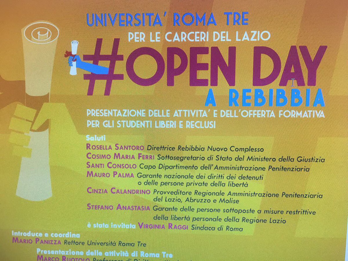 FerriCosimo's tweet photo. #openday #rebibbia presentata offerta formativa. Cultura e #formazione strumenti rieducativi fondamentali @UnivRoma3 https://t.co/y1yY9Lygwu