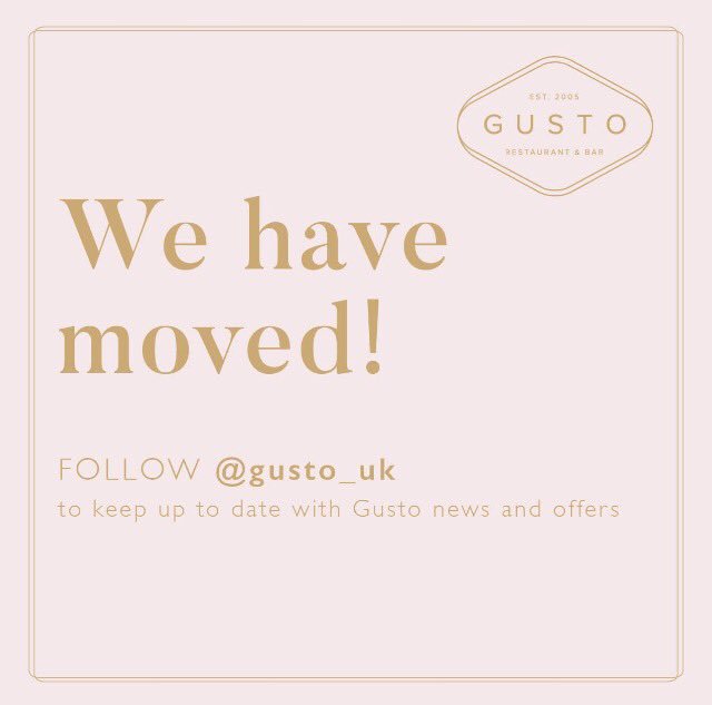 GustoAlbertDock (@gusto_liverpool) on Twitter photo We have moved! Follow our new Twitter <a href="/gusto_uk/">Gusto Italian</a> to keep up to date with all things GUSTO. We have moved! Follow our new Twitter <a href="/gusto_uk/">Gusto Italian</a> to keep up to date with all things GUSTO.
