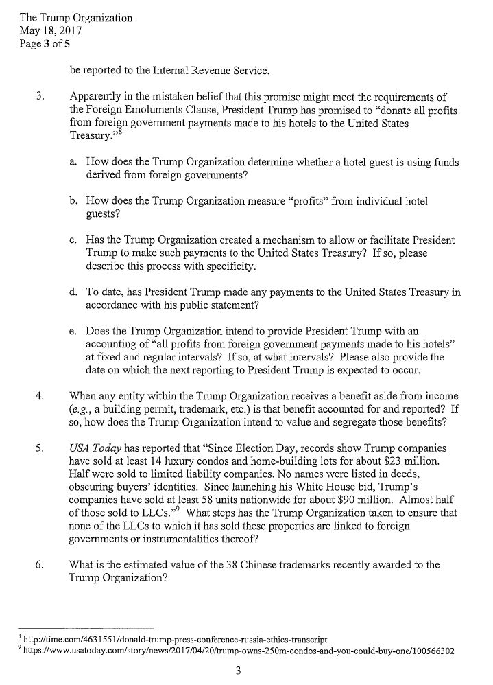 SenatorLeahy's tweet image. .@POTUS must comply w/ Constitution’s Emolument Clauses. American ppl deserve gov't free from conflicts of interest. Qs must be answered.