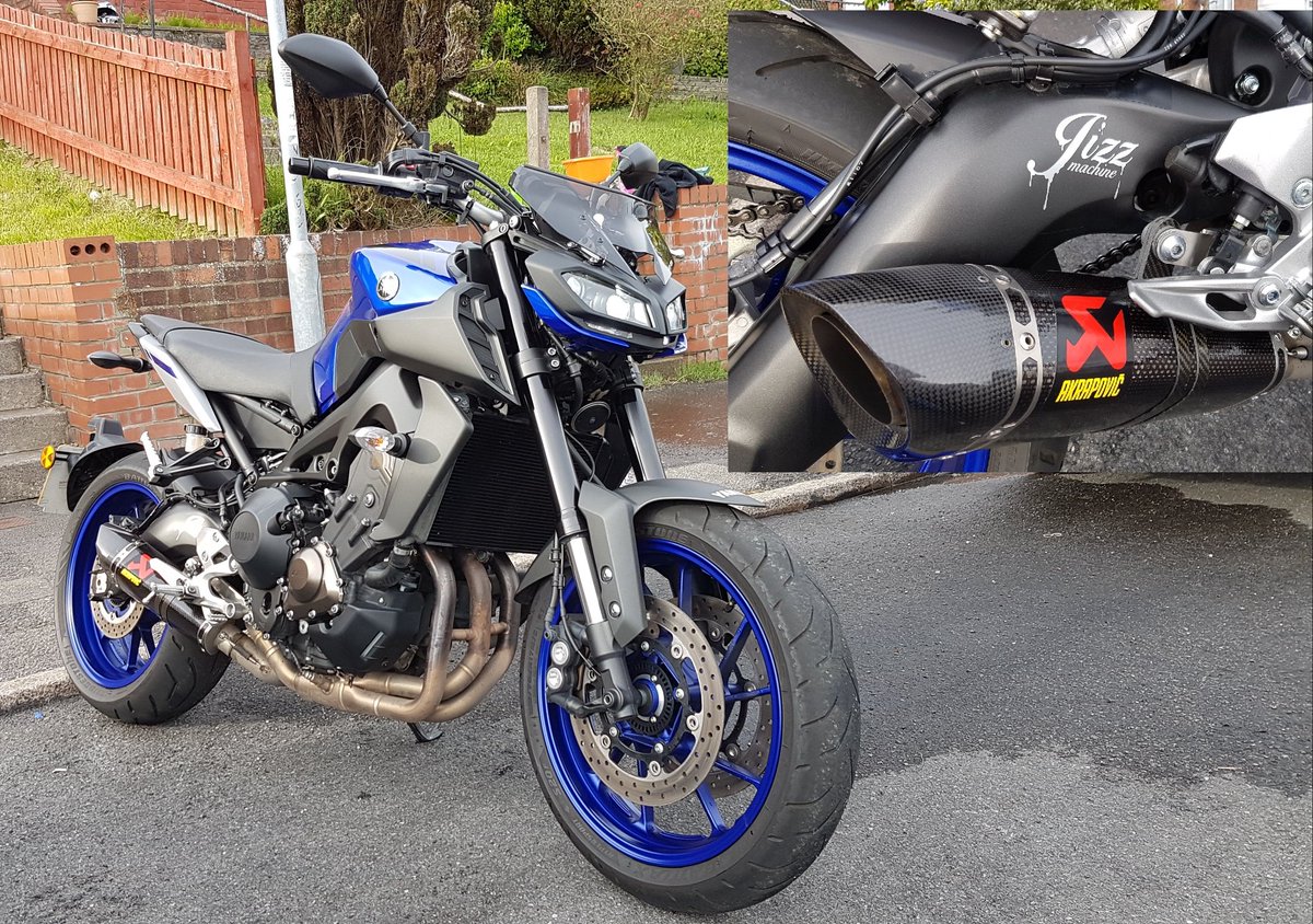 KelvynGriffiths's tweet photo. @BaronVonGrumble MT-09 prepped for the weekend and finally added the #jizzmachine decal next to the #akrapovic noise maker 😜 https://t.co/6kf4P6gRKw