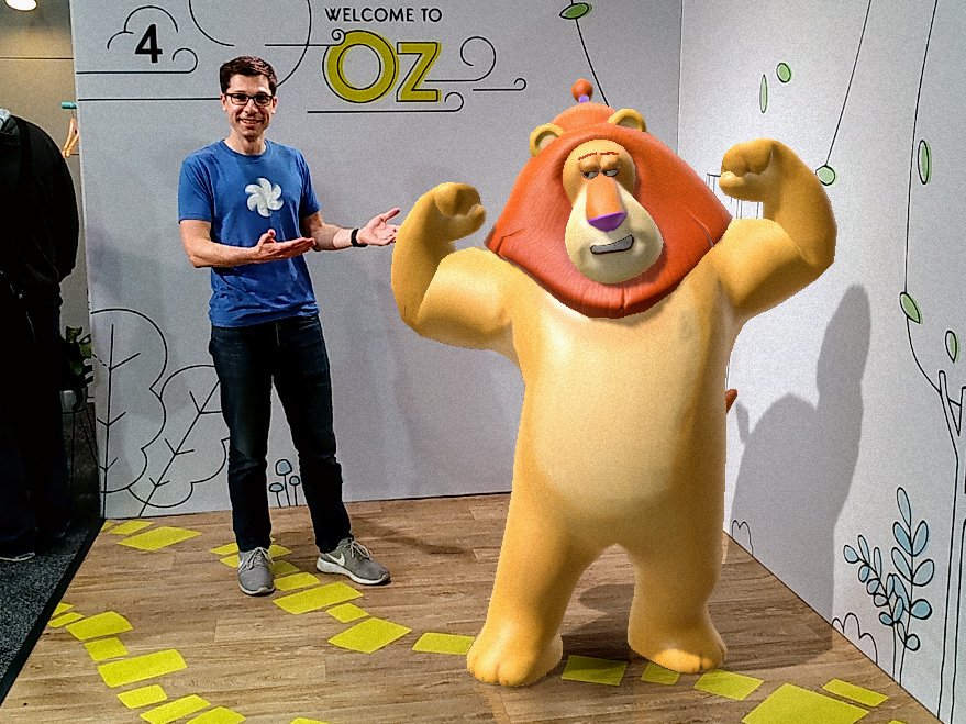 claybavor's tweet image. Hanging out with the Cowardly Lion at the Daydream + Tango sandbox. (Shot with an ASUS Zenphone AR.)