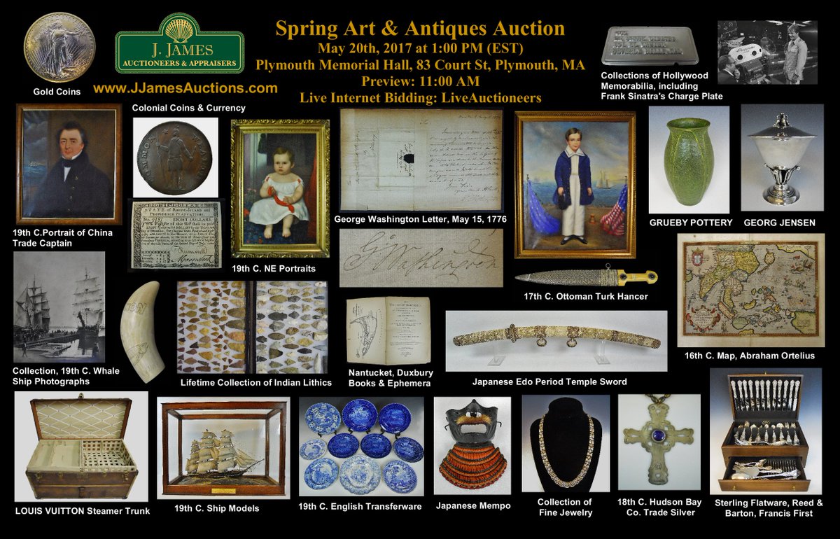 JJamesAuctions's tweet photo. Spring Art &amp; Antiques Auction sched. for May 20th in #PlymouthMA. Online bidding available through @liveauctioneers: https://t.co/1YpsDWt1LI https://t.co/Qni2RqROgP