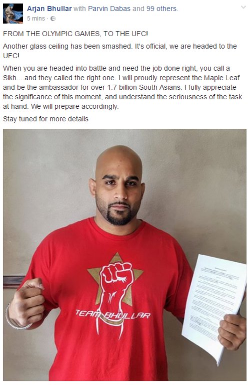 ChamatkarSandhu's tweet photo. History has been made. The very first fighter of Indian descent (Sikh), Canadian/Indian heavyweight Arjan Bhullar has signed with the UFC. https://t.co/nDvKcEOeCE