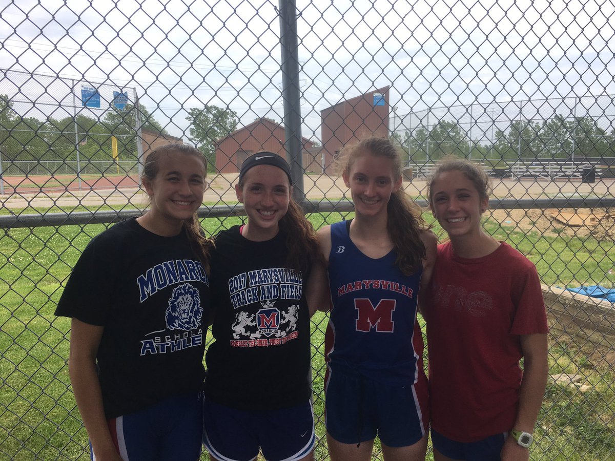 Girls 4x8. 4th Place, new school record (9:36.67). Next up, Regionals! <a href="/MHSTrack_Field/">MHS Track</a> <a href="/MEVSDAthletics/">Monarch Athletics</a> #goals