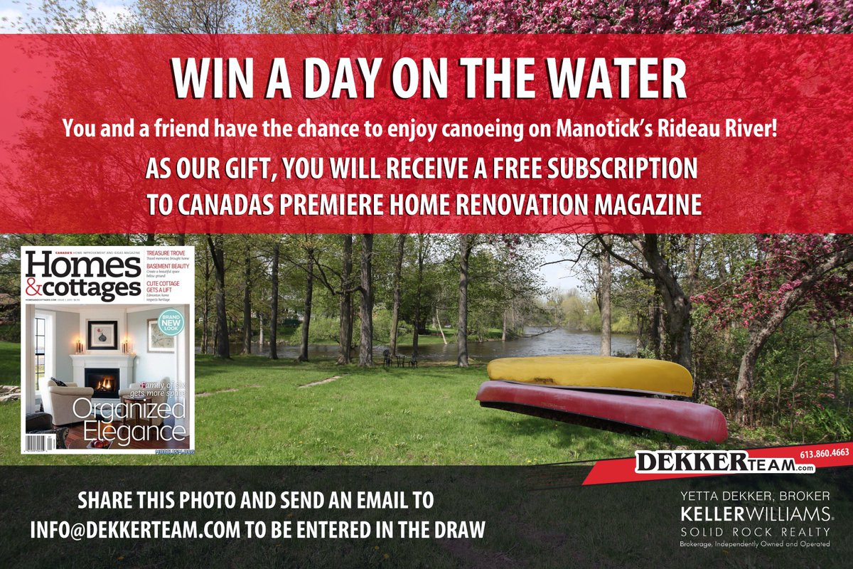 Enter for your chance to win an experience of canoeing and kayaking on the historic Rideau River in the heart of Manotick.
