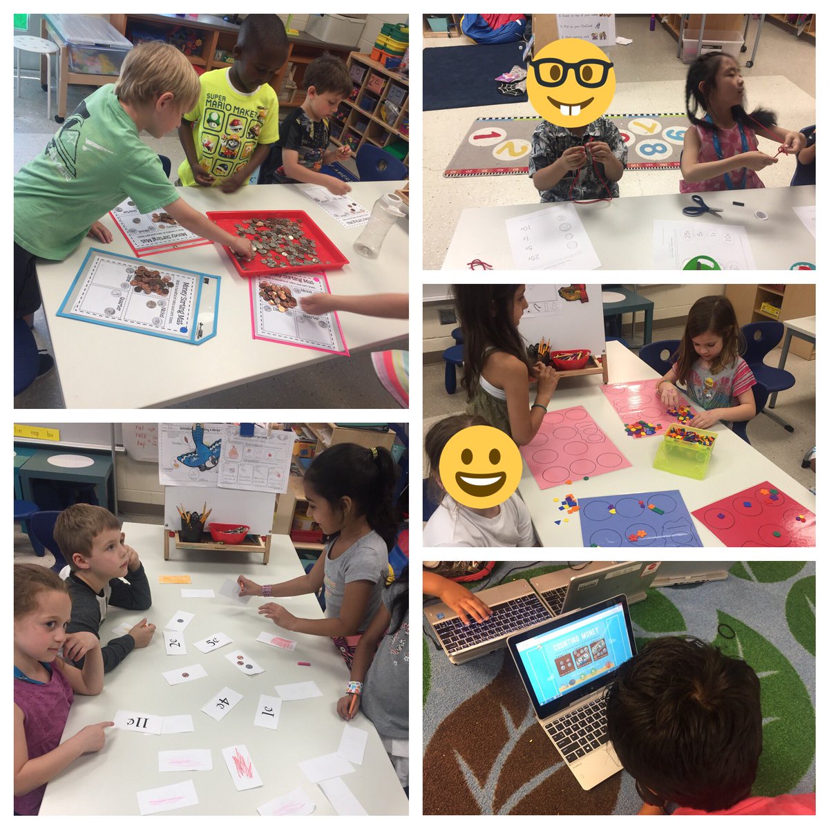 Making coin reference necklaces and applying new knowledge in math centers! #Kinderchat #showmethemath <a href="/Team_MCES/">Mays Chapel ES</a> <a href="/BCPSMATH/">TEAMBCPS Math</a>