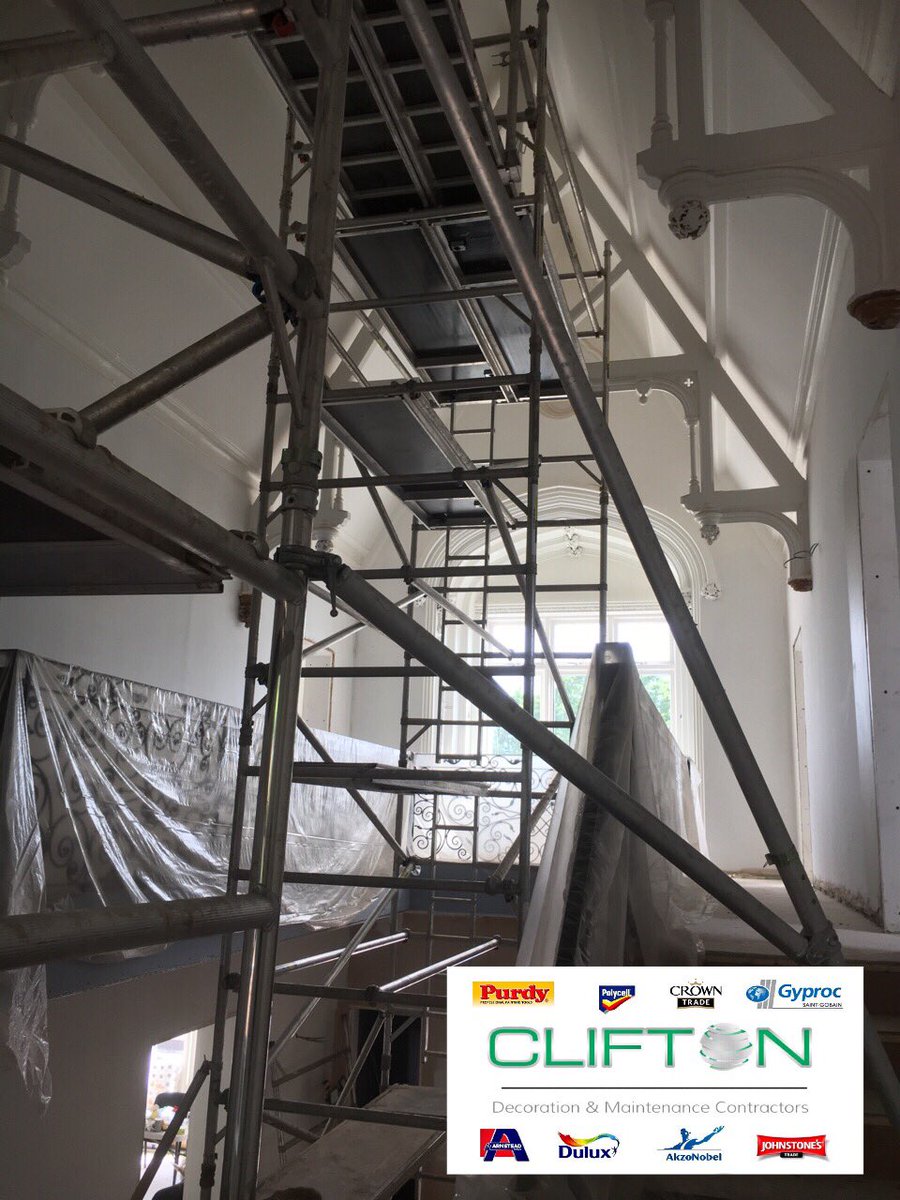 ClifDecs's tweet photo. Scaffold went up today ready for the lads to crack on tomorrow. A 'top' job with our usual 'high' standards. #liverpool #decorator #painters https://t.co/KA5cRzuUjH