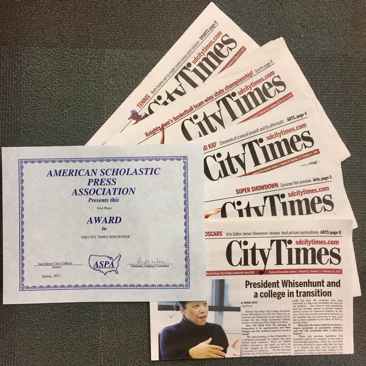 SDCityTimes's tweet photo. AWARD ALERT: First Place with Special Merit for @sdcitylegend &amp; First Place for @SDCityTimes by the American Scholastic Press Association https://t.co/F5FghN9VpL