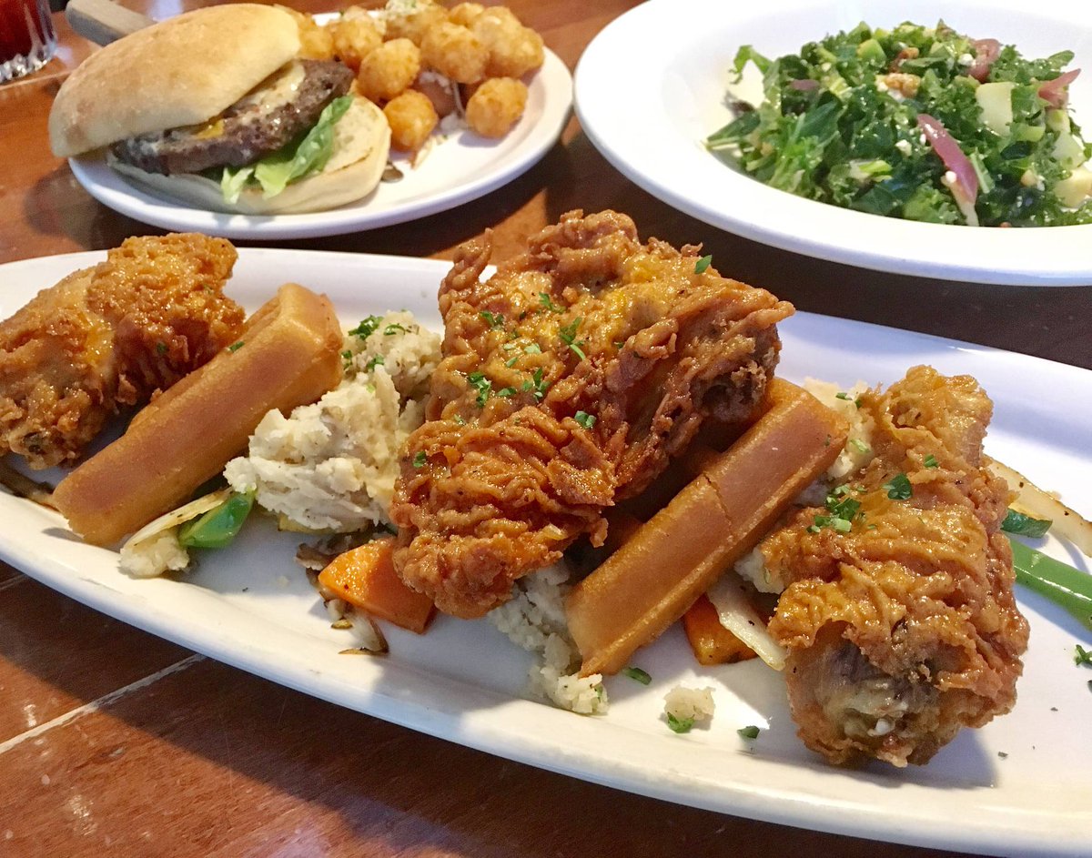 DellsHighRock's tweet photo. The Rockin Chicken N' Waffles is fried to a perfect crisp and dunked in a maple bourbon glaze that has an amazing aroma! Yummy! https://t.co/fje4ta7QUD